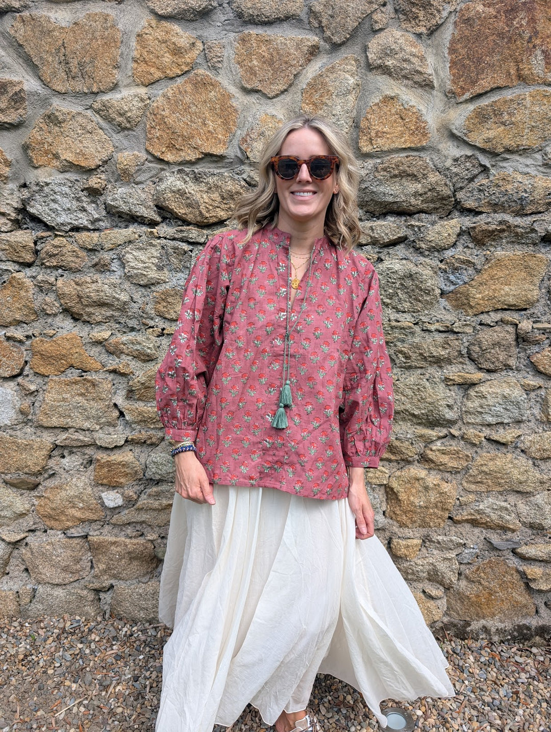 Hazel Maroon Long sleeve handcrafted cotton top