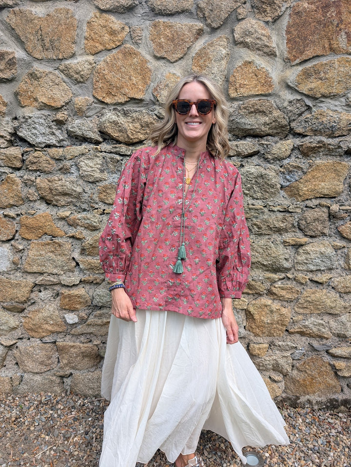 Hazel Maroon Long sleeve handcrafted cotton top