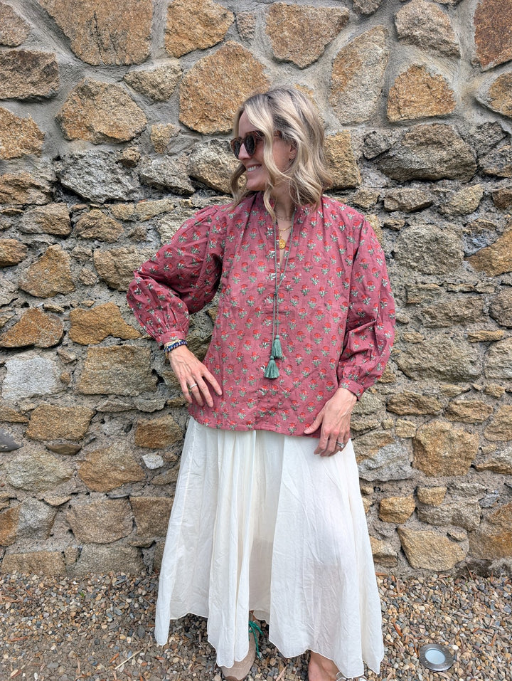 Hazel Maroon Long sleeve handcrafted cotton top