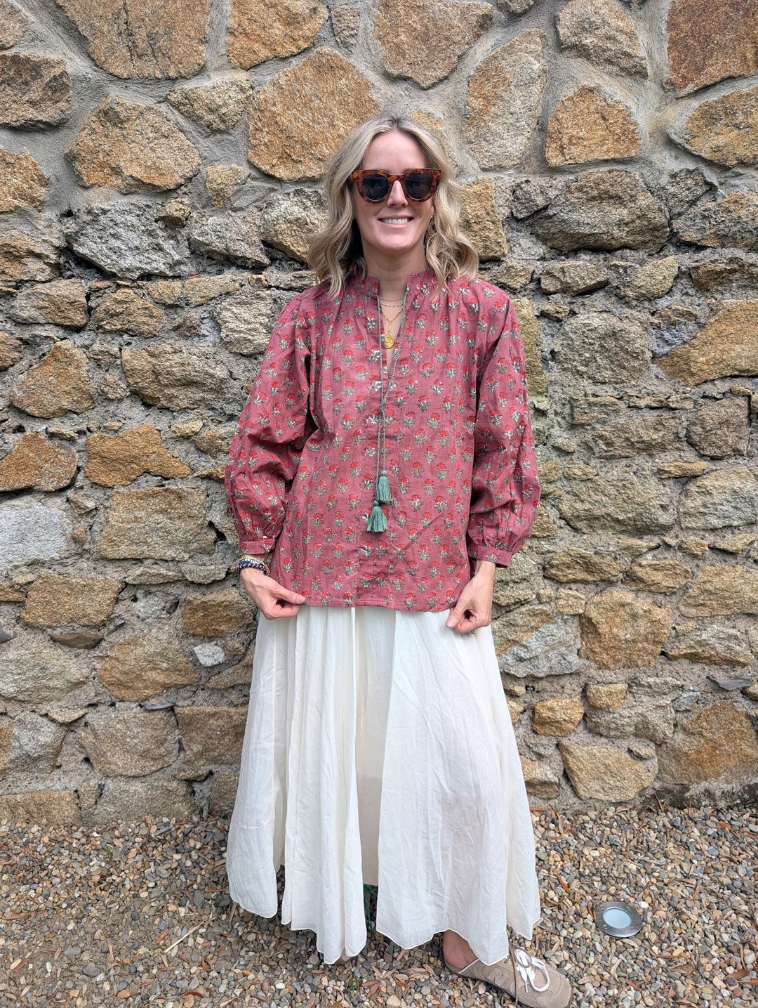 Hazel Maroon Long sleeve handcrafted cotton top