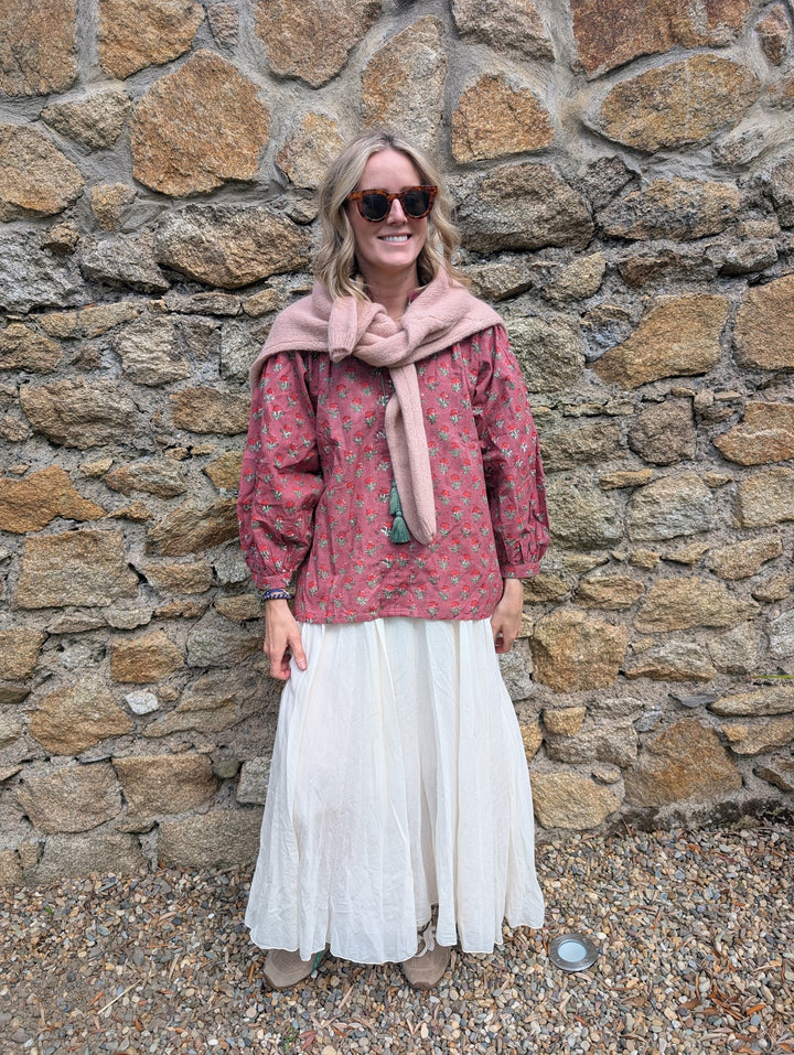 Hazel Maroon Long sleeve handcrafted cotton top