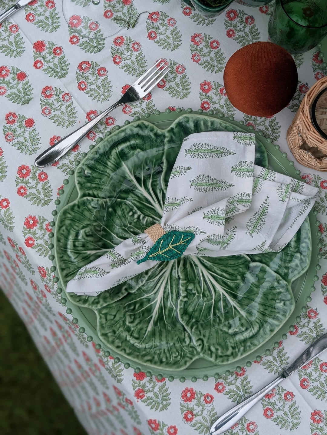 Poppy Green Napkins, Set of 4