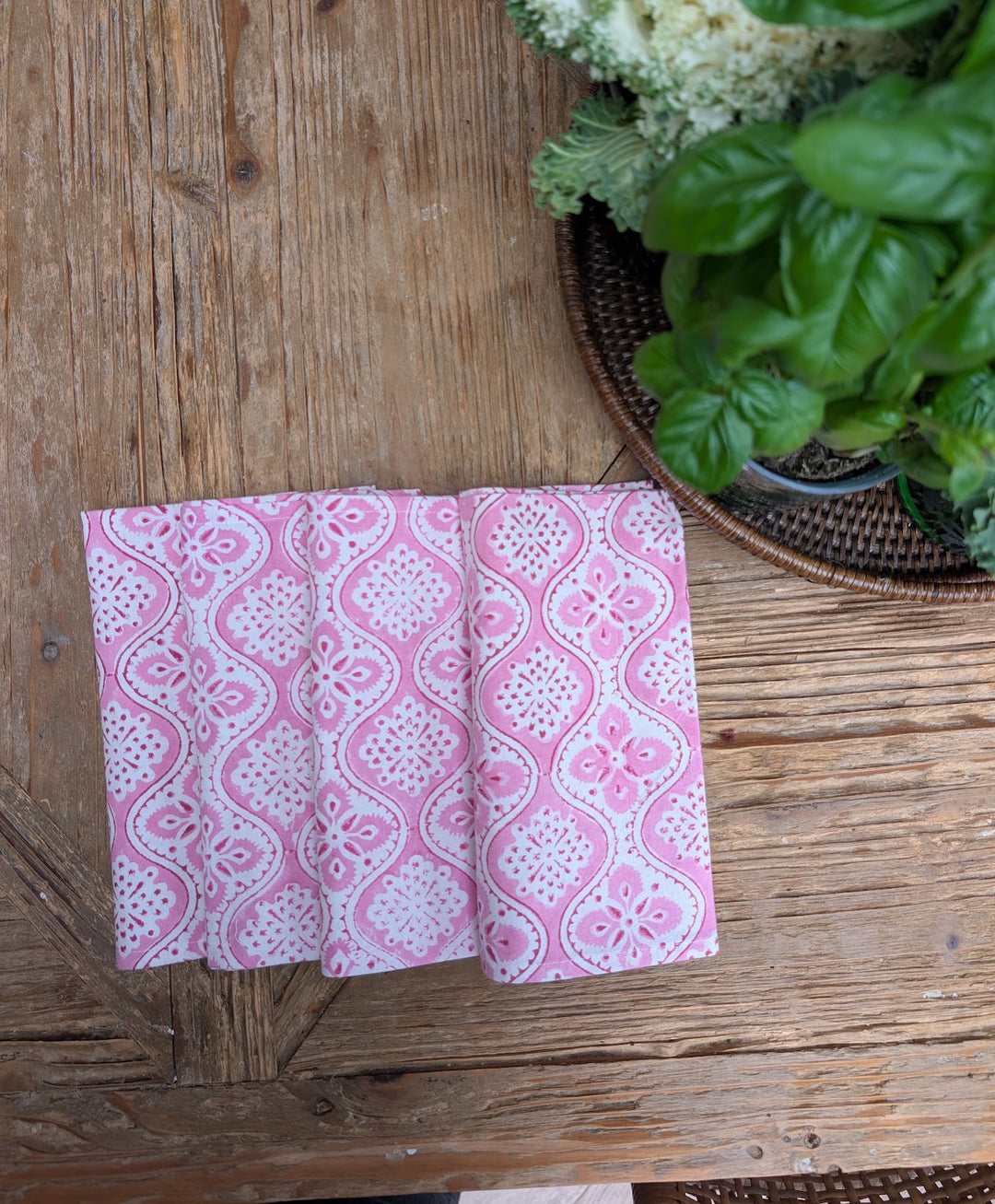 Freddie Pink Napkins – Set of 4 | Pink & White Block Print Cotton