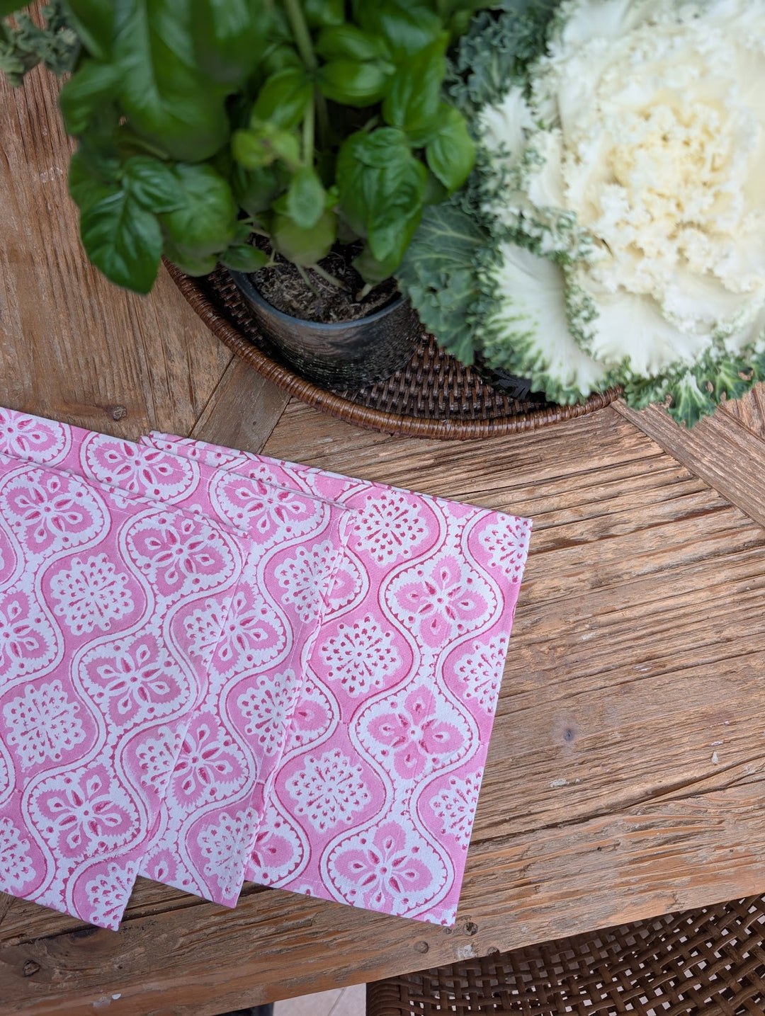 Freddie Pink Napkins – Set of 4 | Pink & White Block Print Cotton