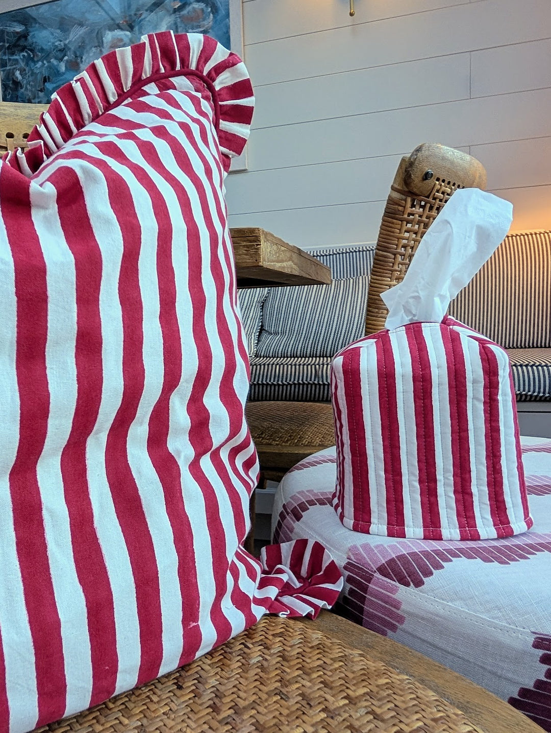 Holly Red Stripe Tissue box cover