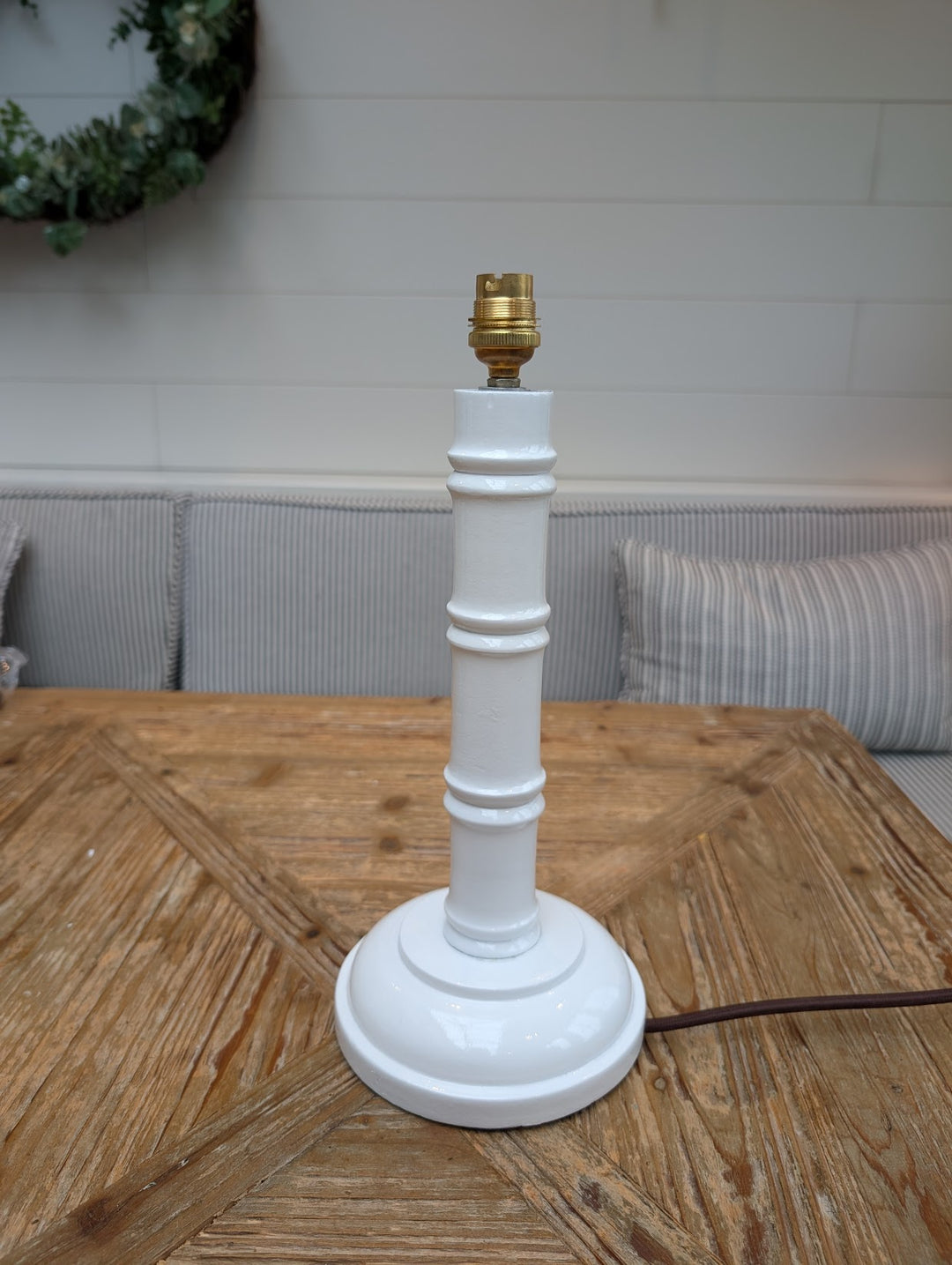 Hand Painted Bamboo Design Lamp Base , 30cms White Gloss