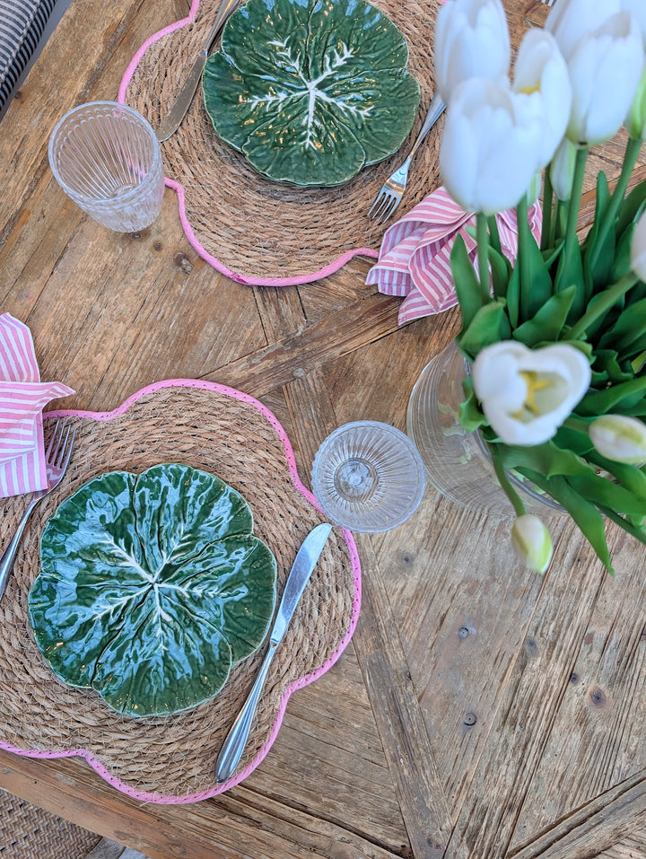 Flower shaped seagrass Placemat, Pink and Yellow