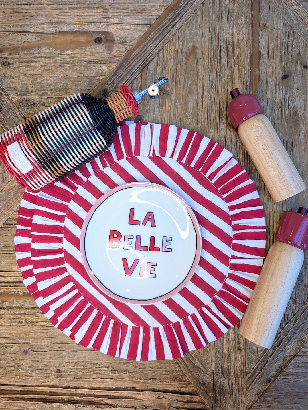 Holly Red Frill Placemats | Set of 2 ¦ Hand Block-Printed Cotton