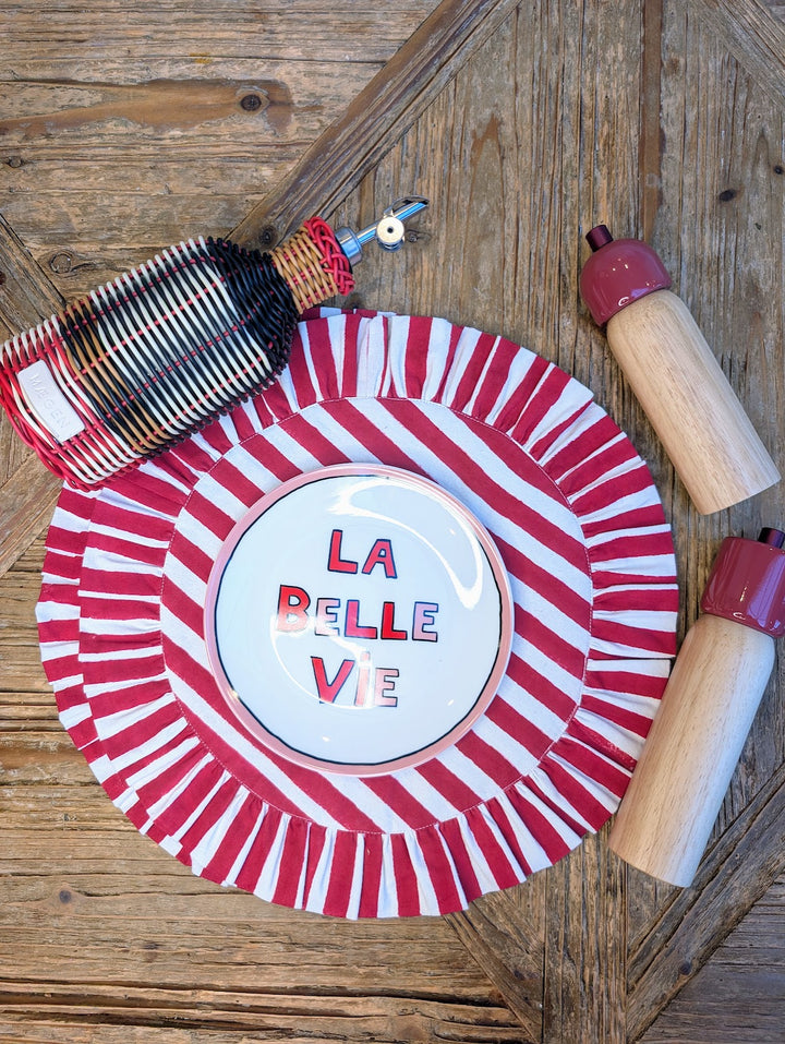 Holly Red Frill Placemats | Set of 2 ¦ Hand Block-Printed Cotton