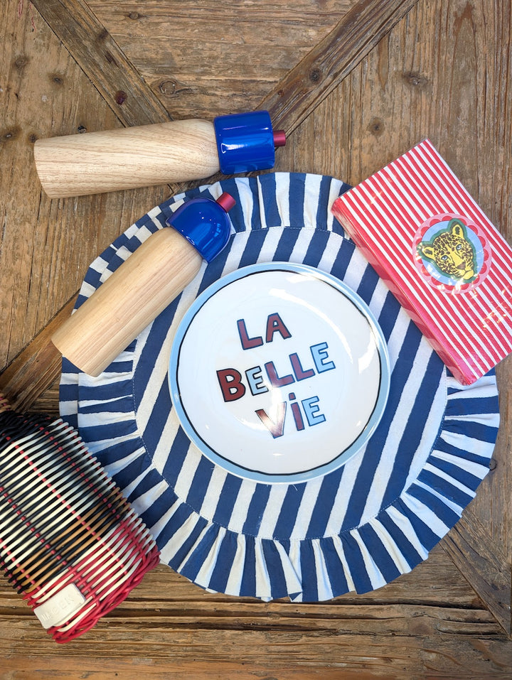 Iris Blue Stripe Frill Placemats, Set of 2 | LNH Edit