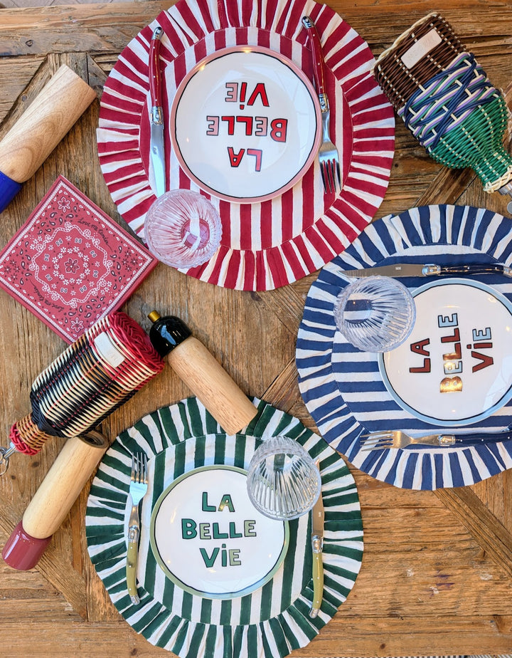 Holly Red Frill Placemats | Set of 2 ¦ Hand Block-Printed Cotton