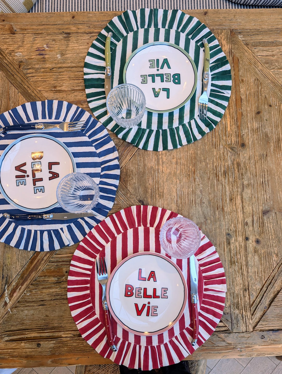 Holly Red Frill Placemats | Set of 2 ¦ Hand Block-Printed Cotton