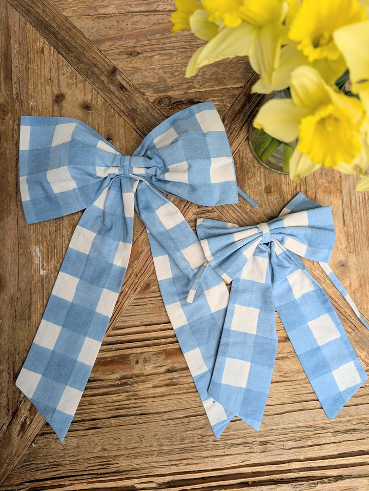 Gingham Blue Handmade Bows – 2 Sizes | LNH Edit