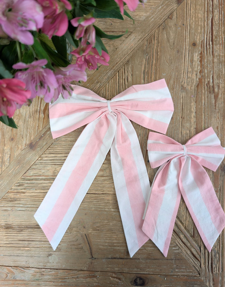 Pink stripe Handmade Bows – 2 Sizes | LNH Edit
