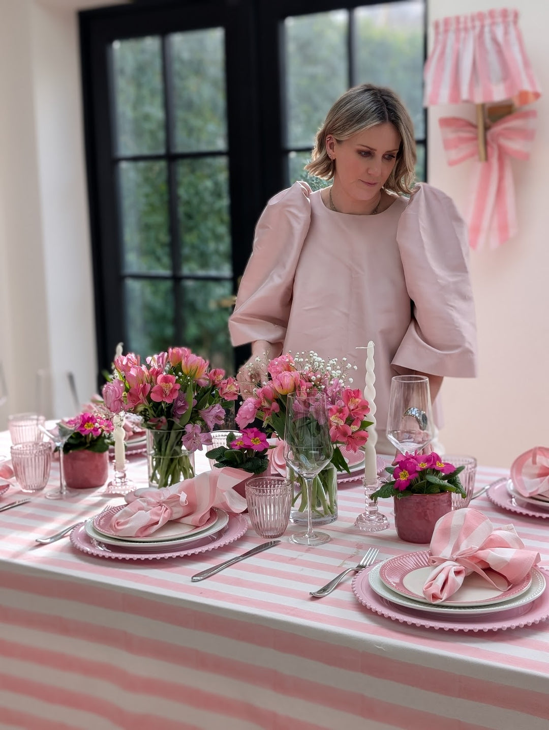 Pink Stripe Frill Rectangle Tablecloth