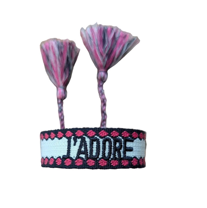 J'adore Pink/Black Woven Bracelet