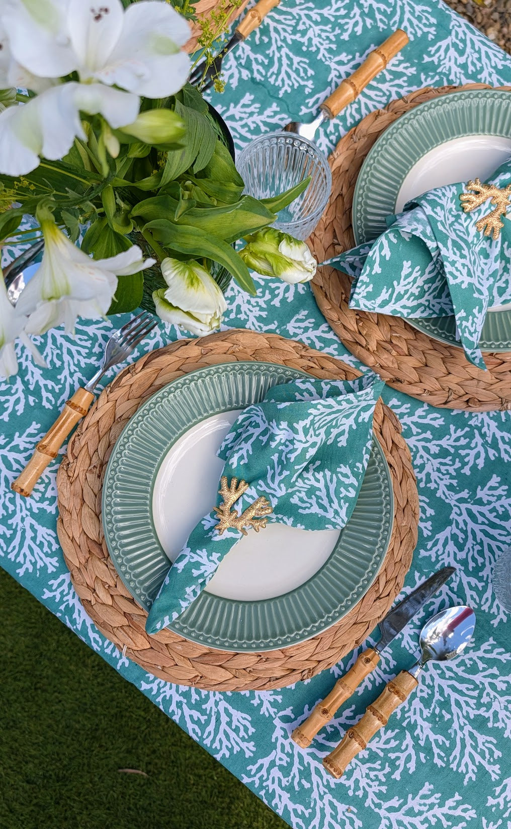 Coral Green Rectangular Tablecloth