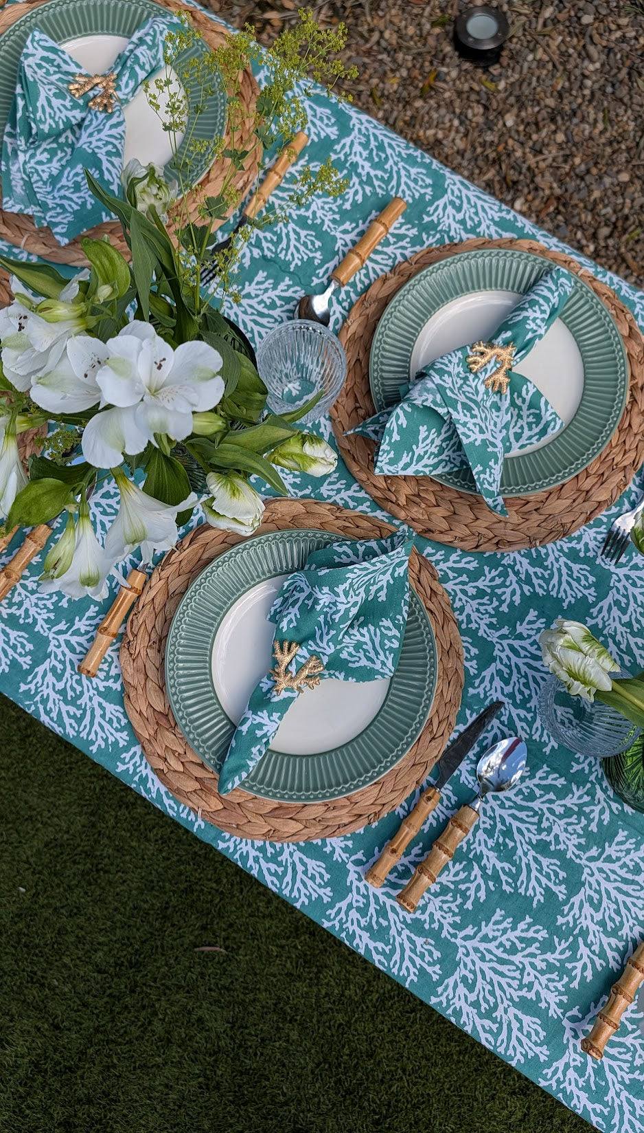 Coral Green Rectangular Tablecloth