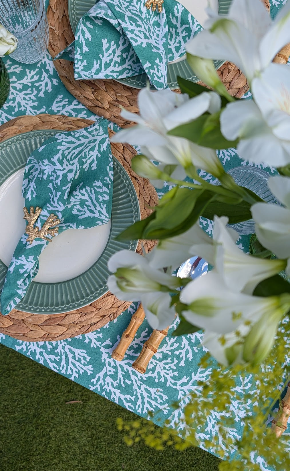 Coral Green Rectangular Tablecloth