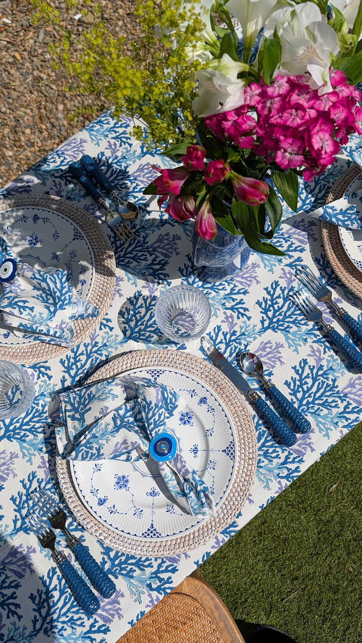 Coral Blue/White Rectangular Tablecloth
