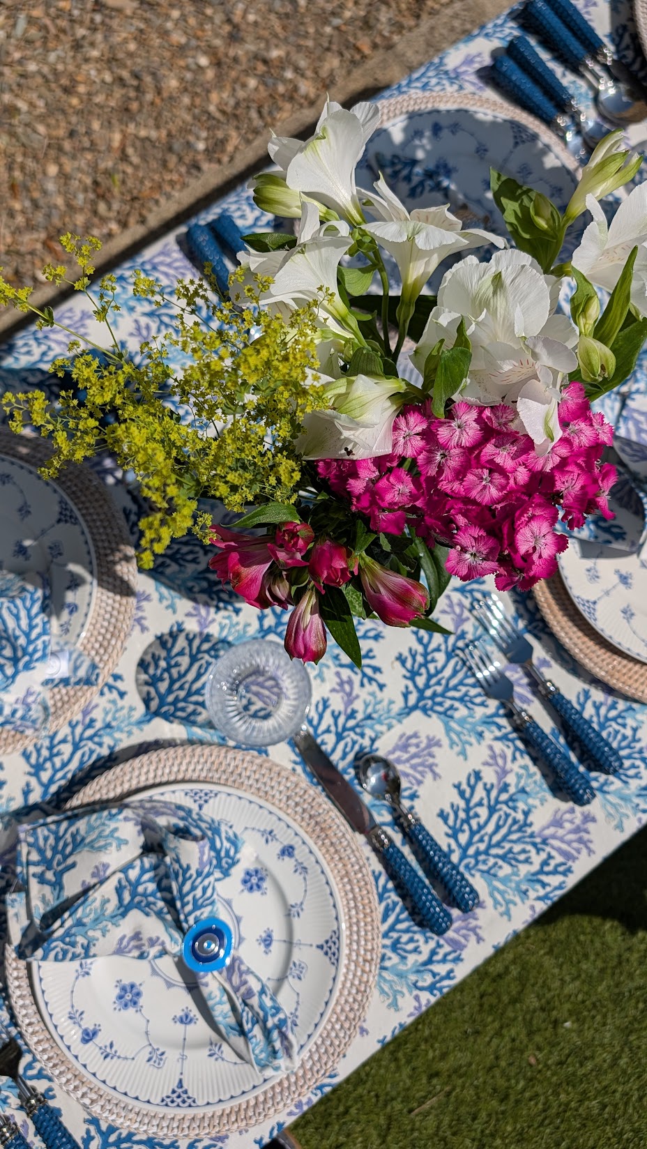 Coral Blue/White Rectangular Tablecloth