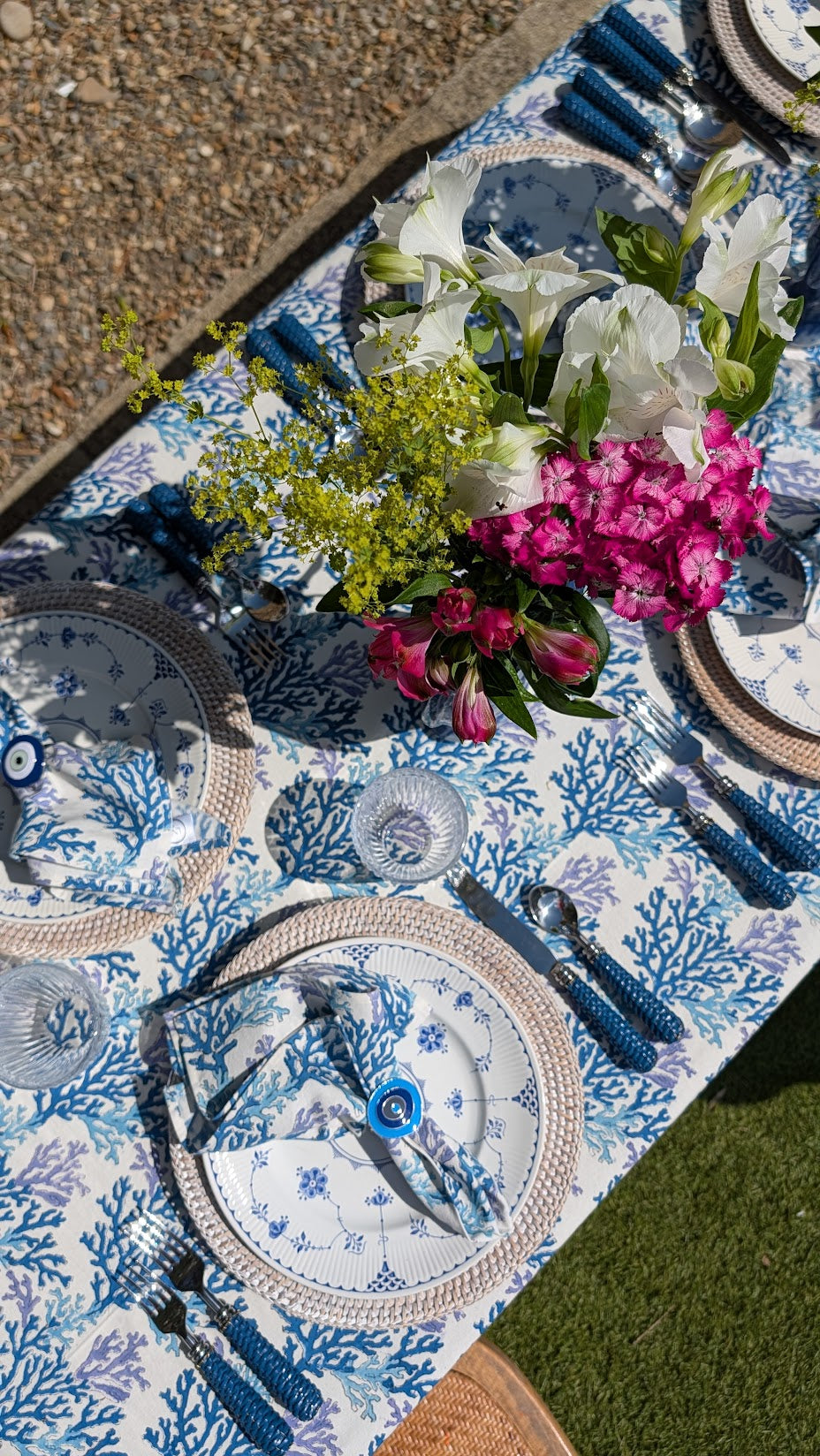 Coral Blue/White Rectangular Tablecloth