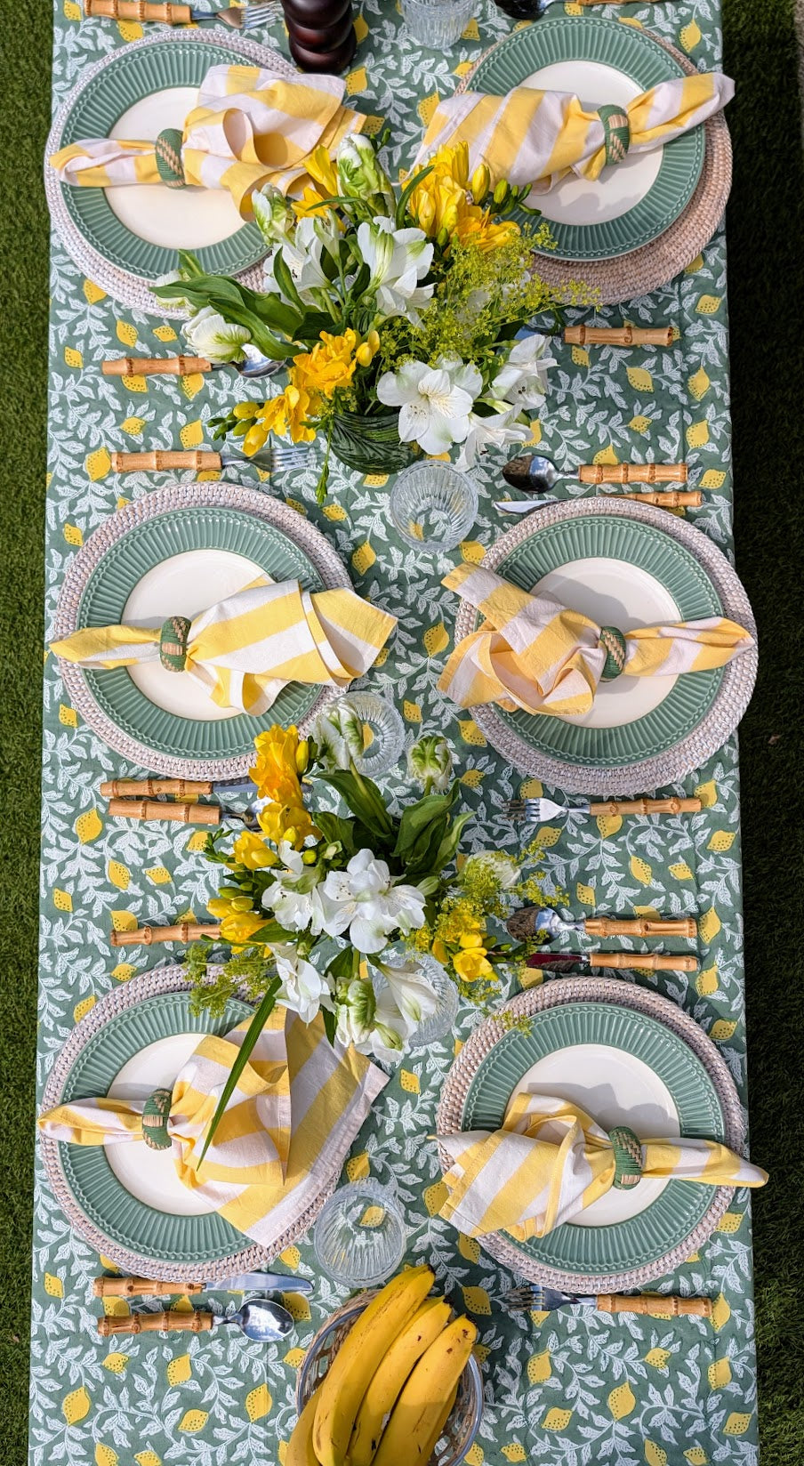 Green French Lemon Rectangular Tablecloth
