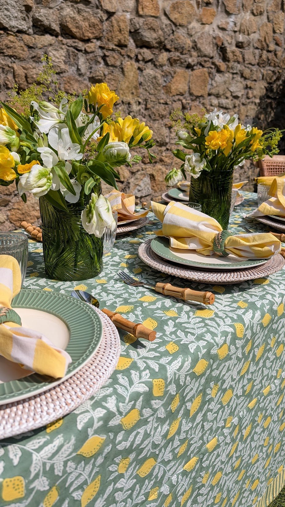 Green French Lemon Rectangular Tablecloth