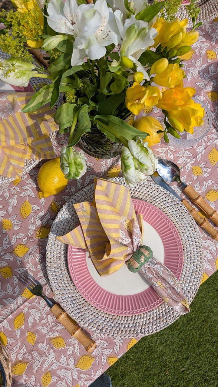 Pink French Lemon Rectangular Tablecloth