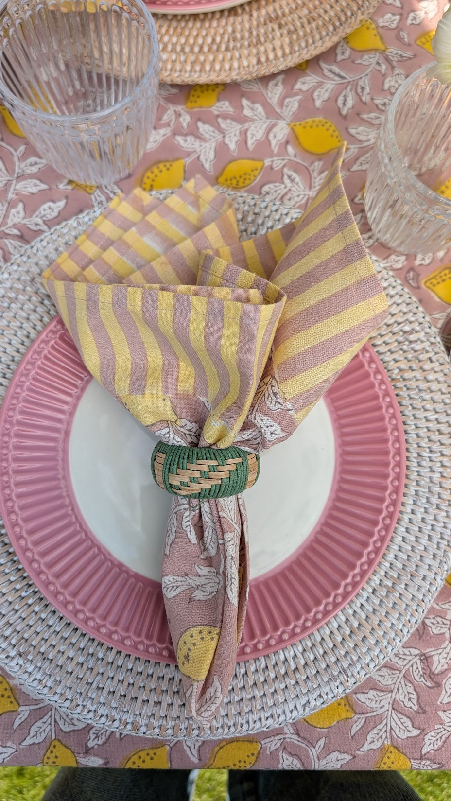 Pink French Lemons Napkin, Set of 4