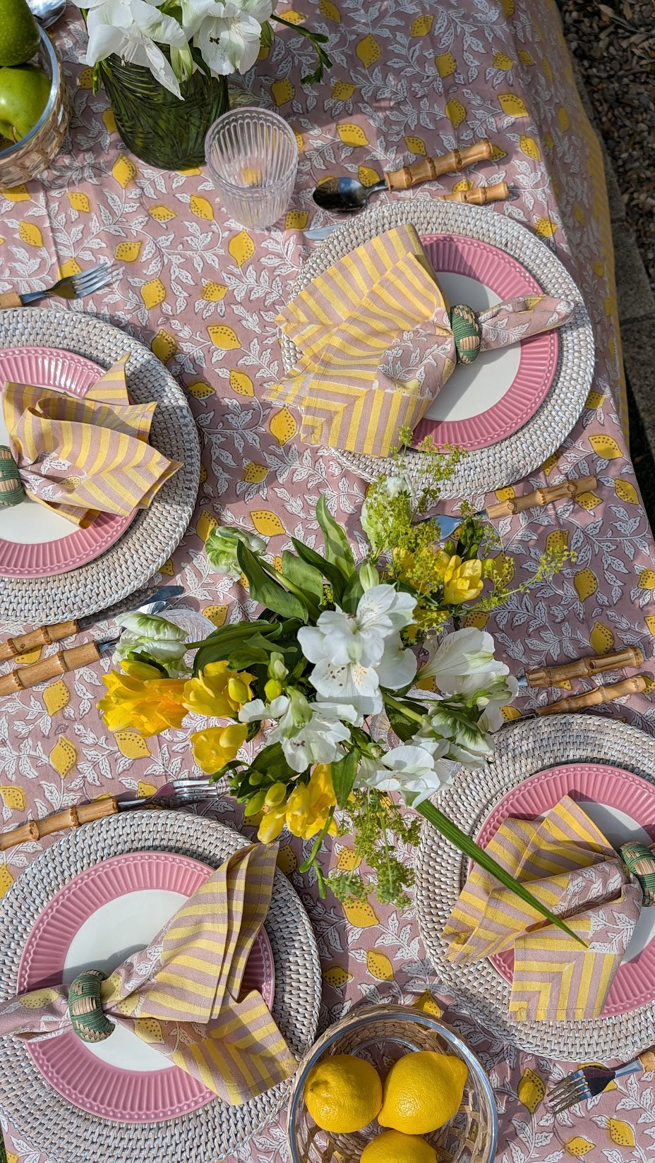 Pink French Lemon Rectangular Tablecloth