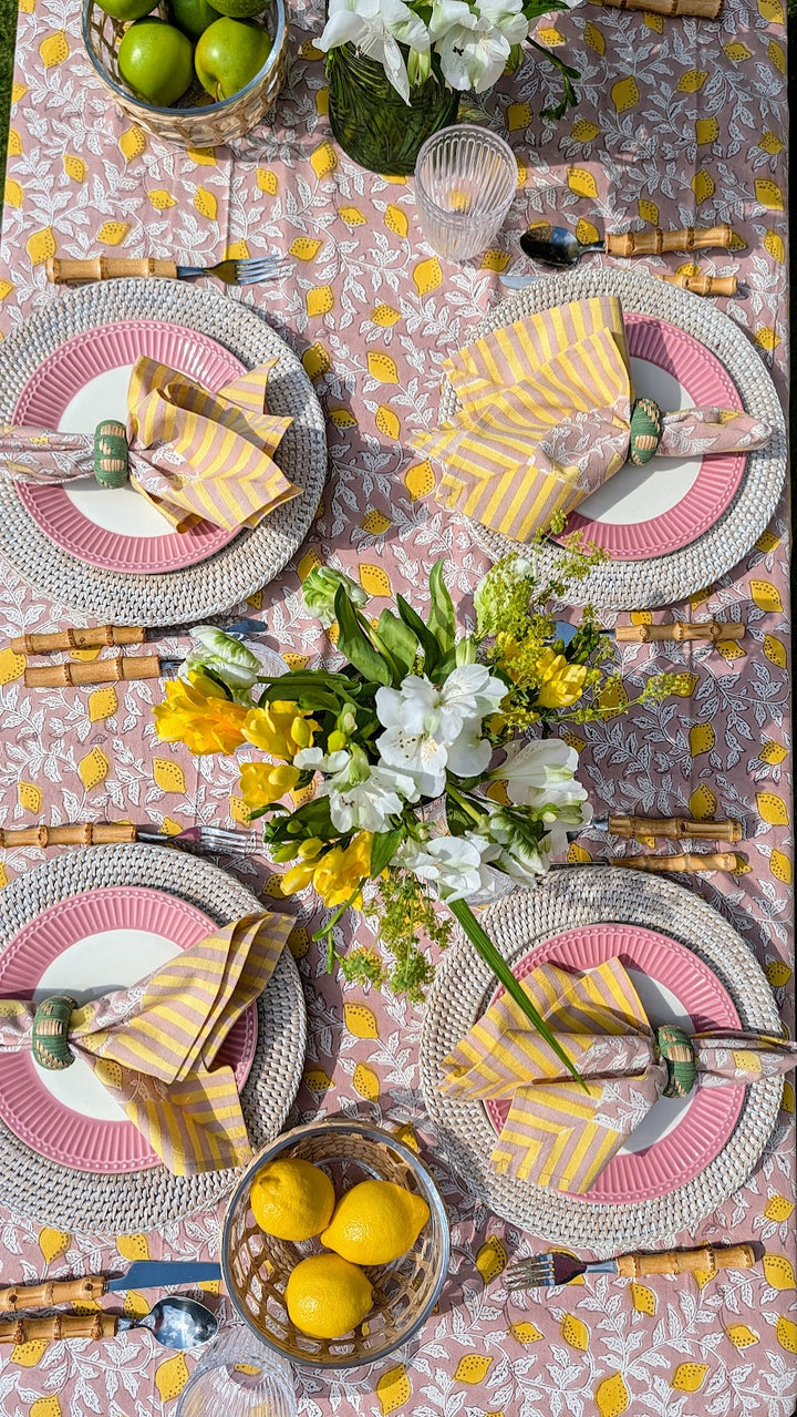 Pink French Lemon Rectangular Tablecloth