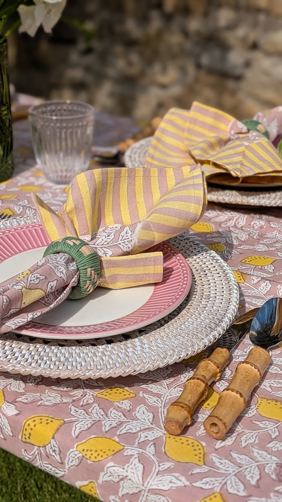 Pink French Lemons Napkin, Set of 4