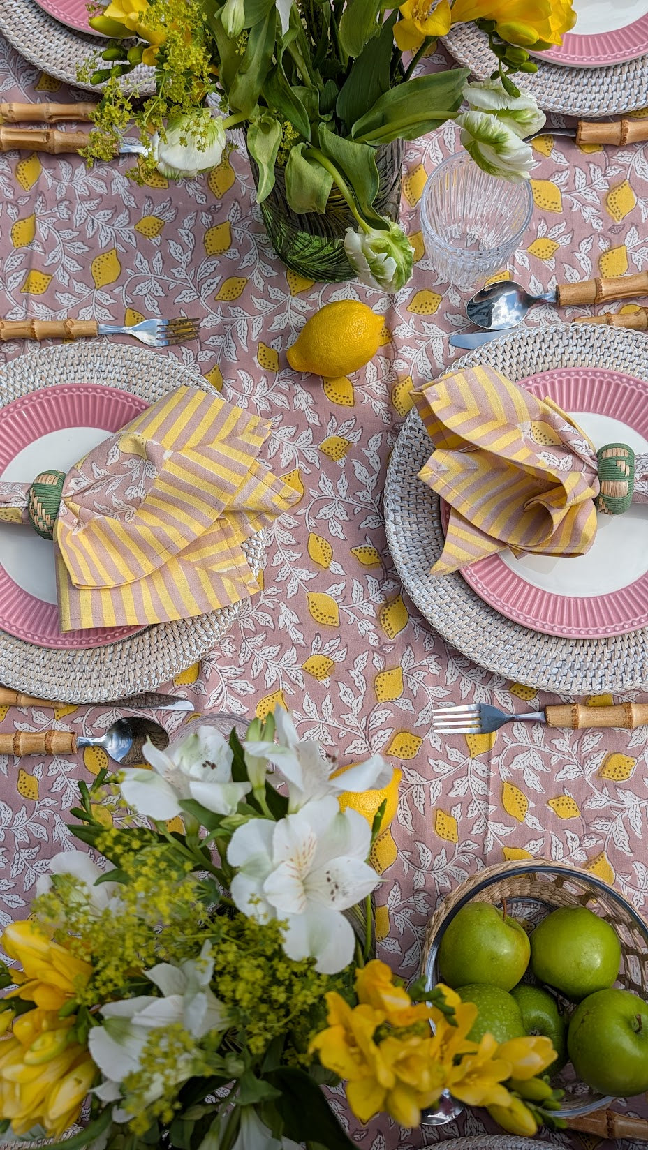 Pink French Lemon Rectangular Tablecloth