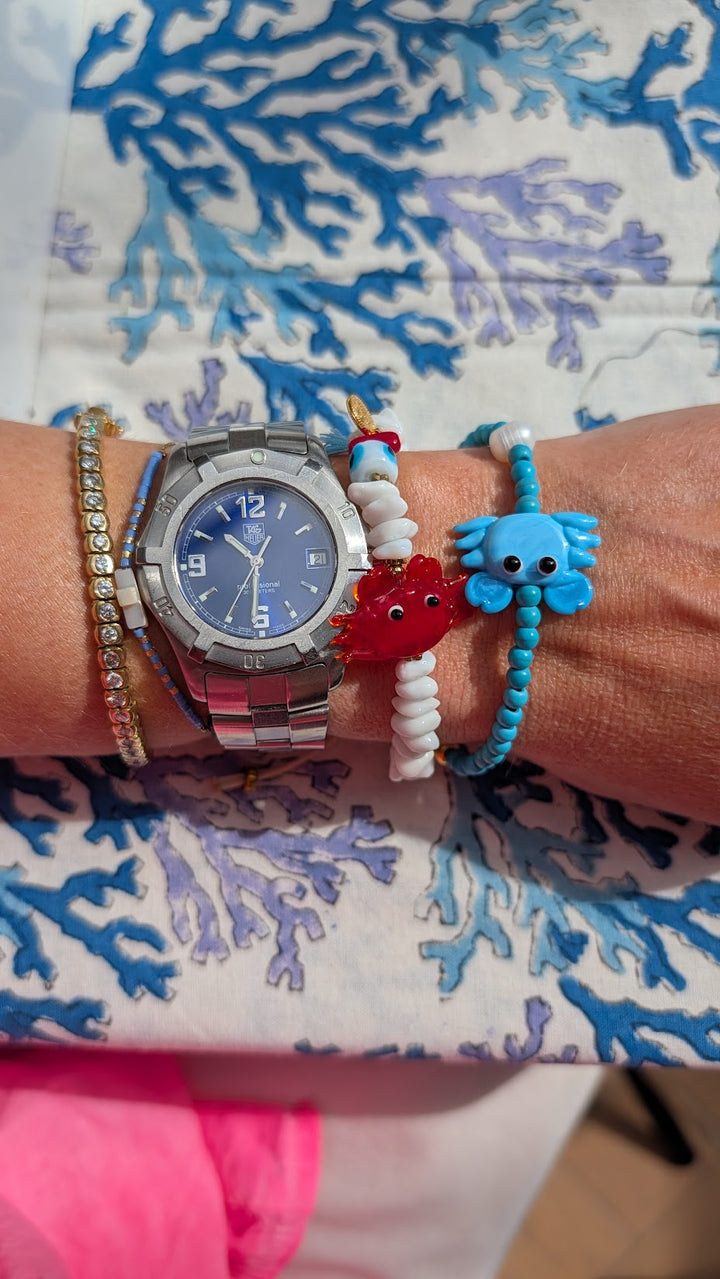 White Chip Bracelet with Red Exotic Crab