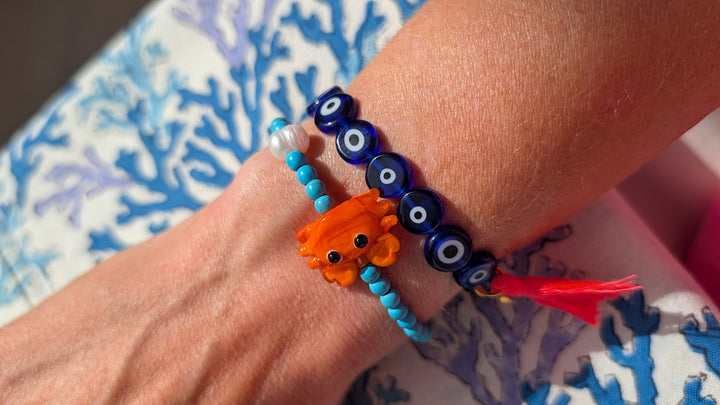 Turquoise Bracelet with Colorful Orange Crab