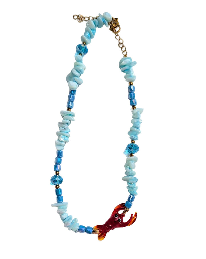 Semiprecious Filntisi Chips in Turquoise with Glass Lobster
