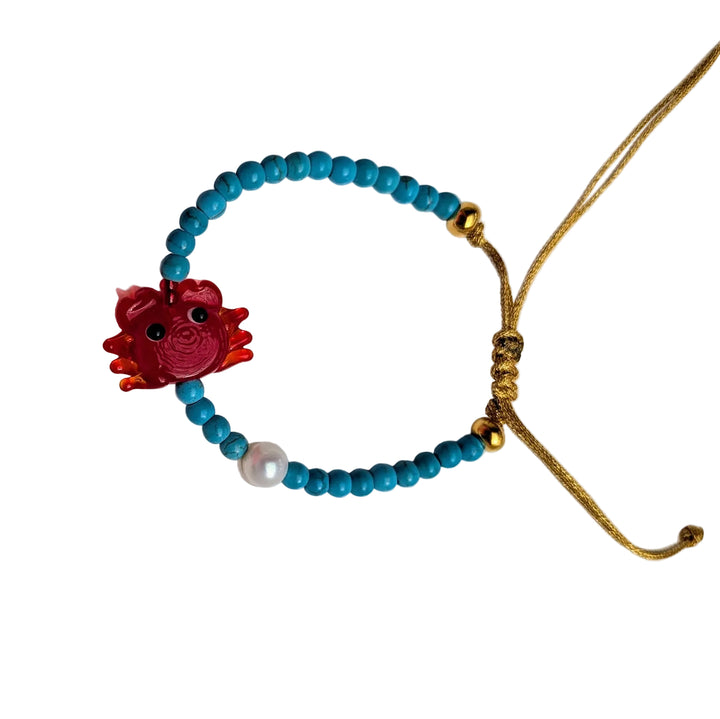 Turquoise Bracelet with Colorful Red Crab