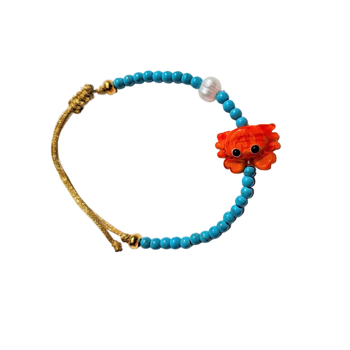 Turquoise Bracelet with Colorful Orange Crab