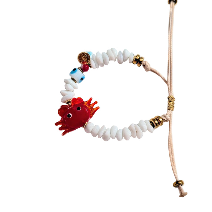 White Chip Bracelet with Red Exotic Crab