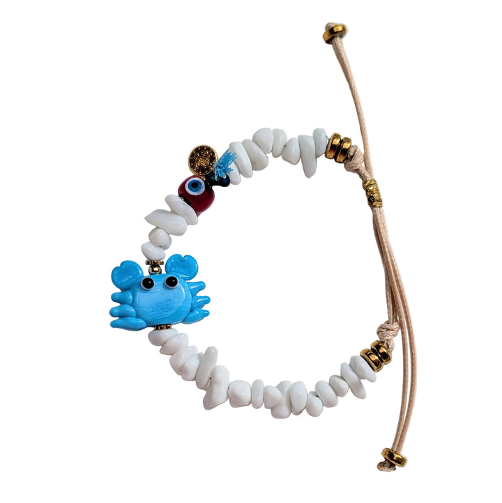 White Chip Bracelet with Blue Exotic Crab