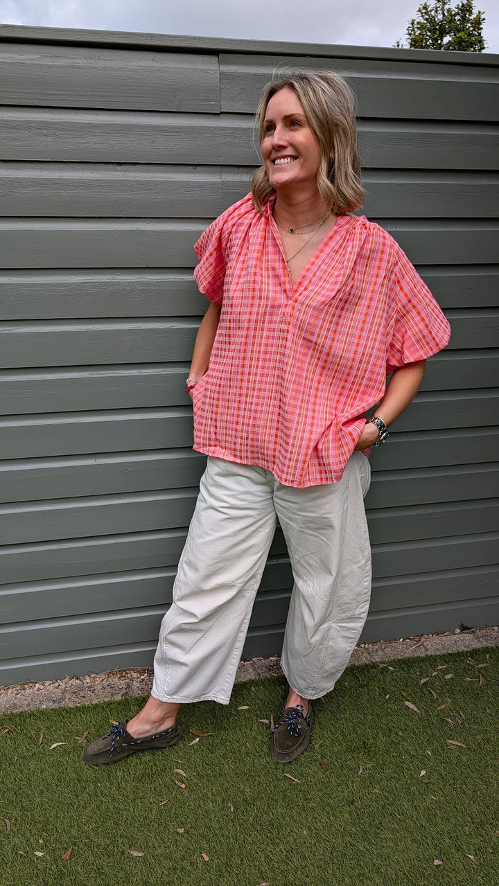 Printed Coral Cotton Blouse