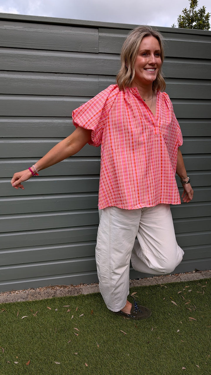 Printed Coral Cotton Blouse