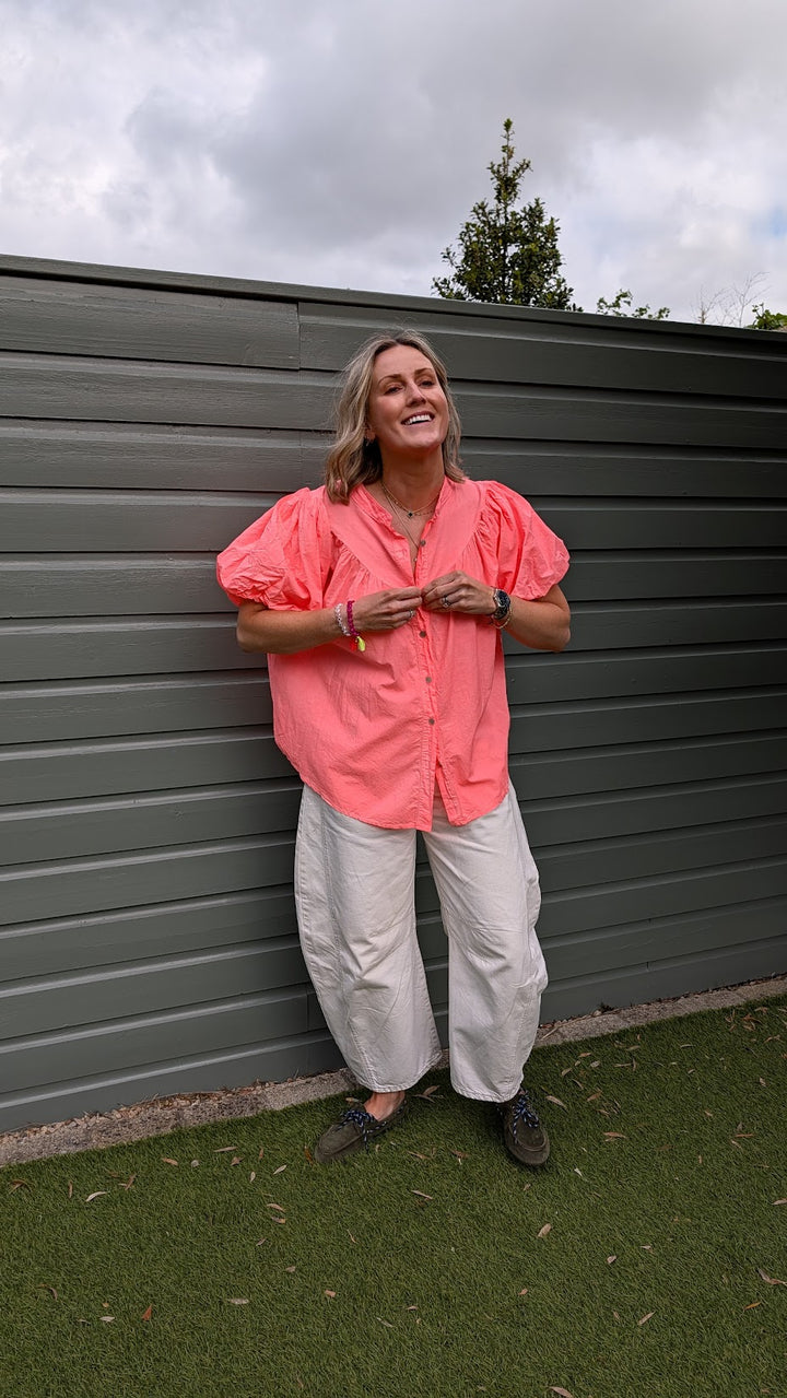 Neon Coral Cotton Blouse