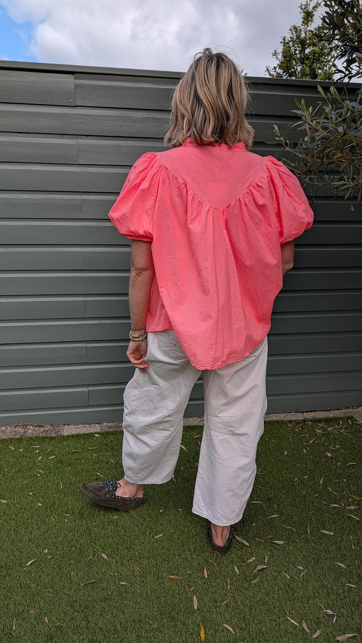 Neon Coral Cotton Blouse