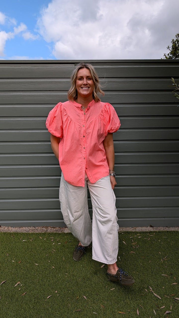 Neon Coral Cotton Blouse