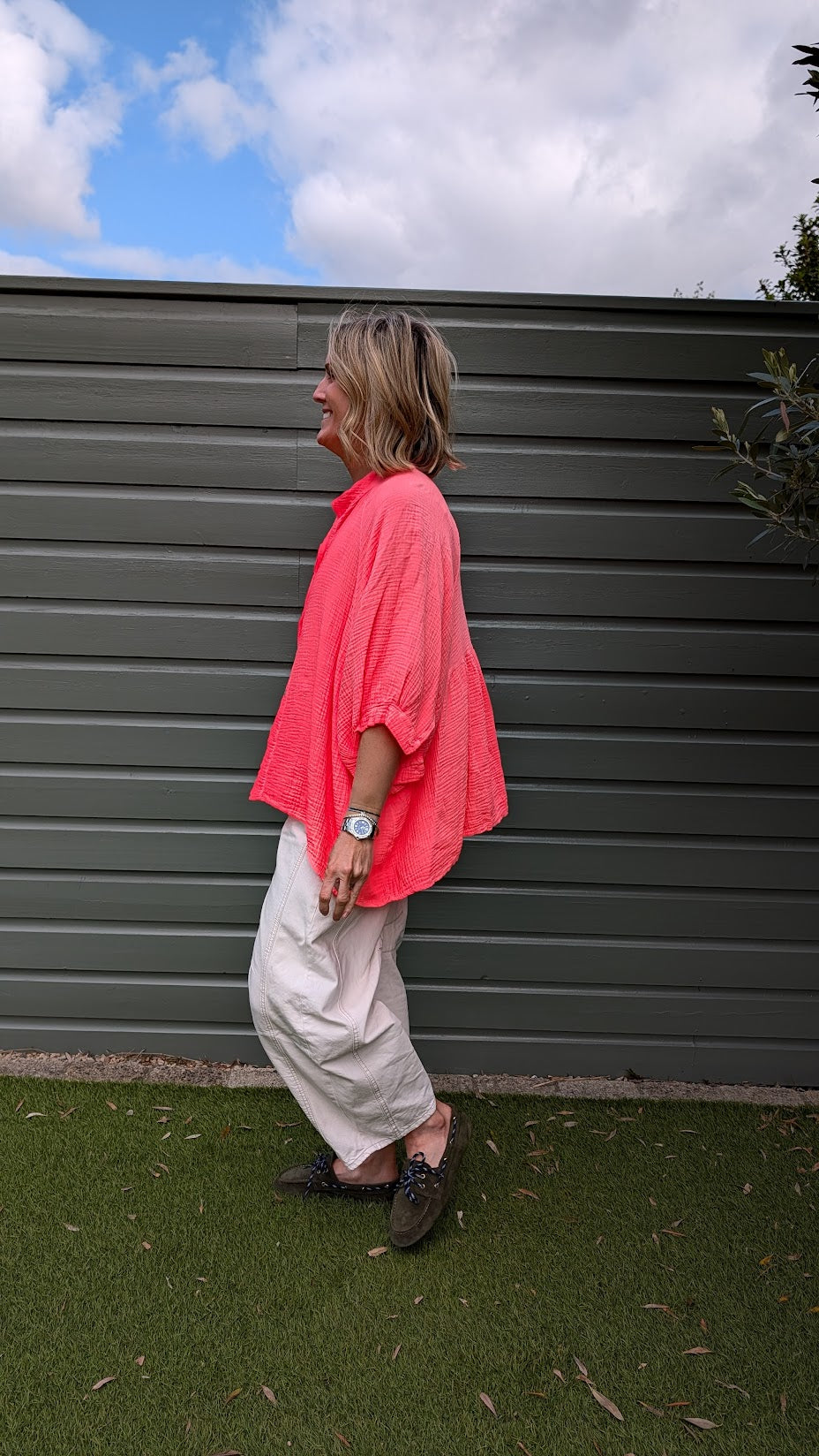 Neon Coral Gauze Cotton Shirt-Shirts & Tops-LNH Edit