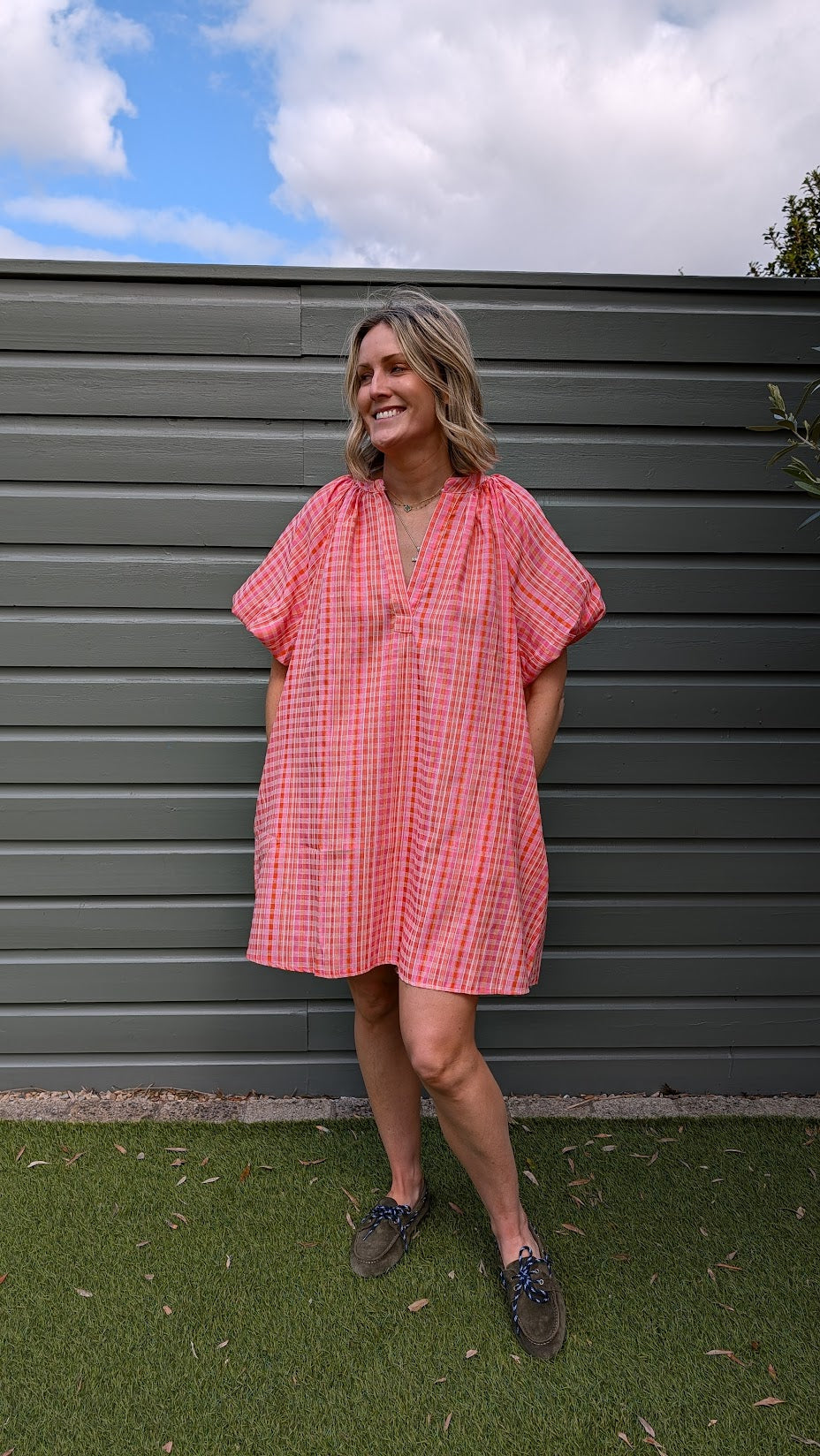 Coral Puff Sleeve Dress