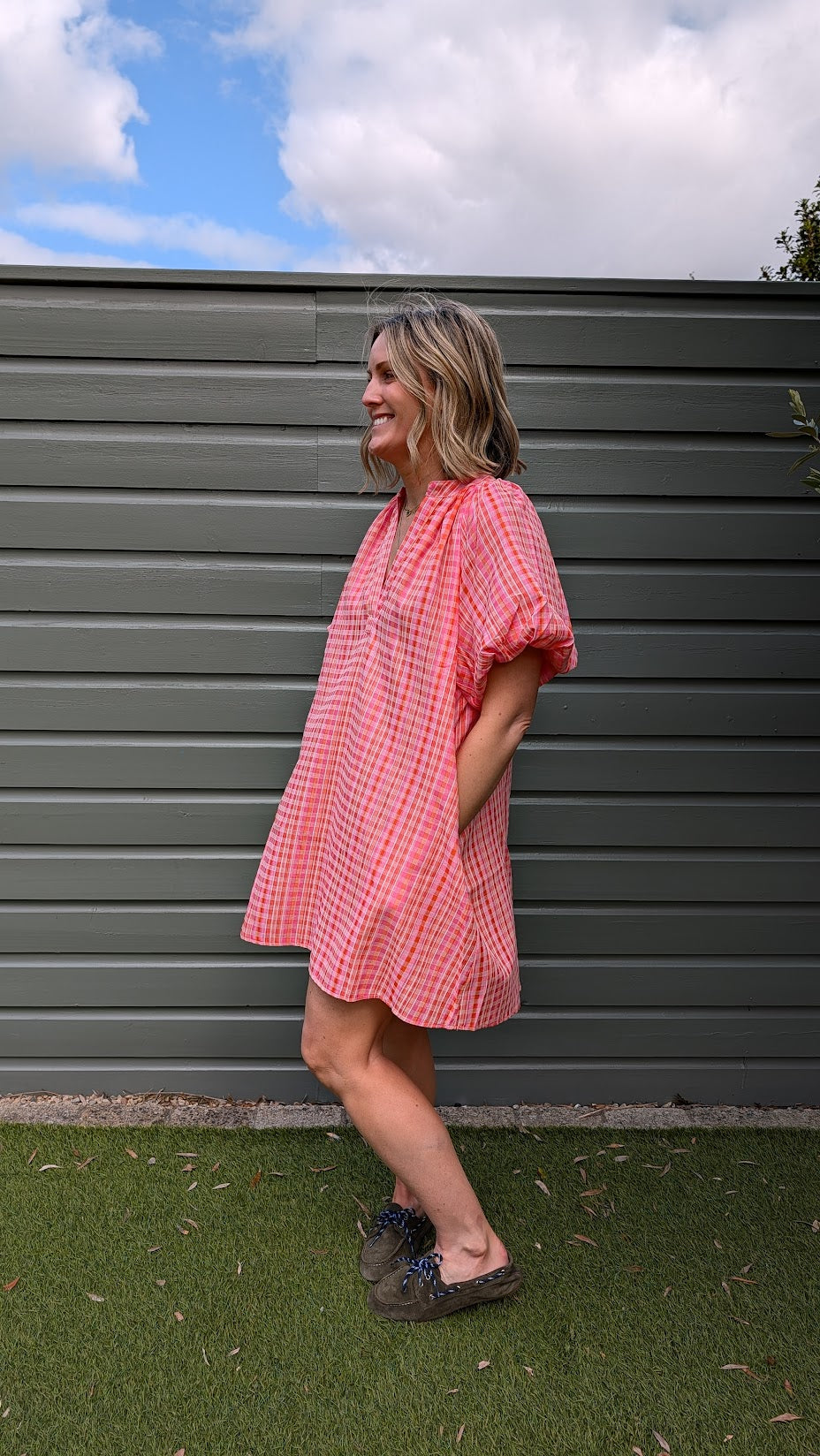 Coral Puff Sleeve Dress