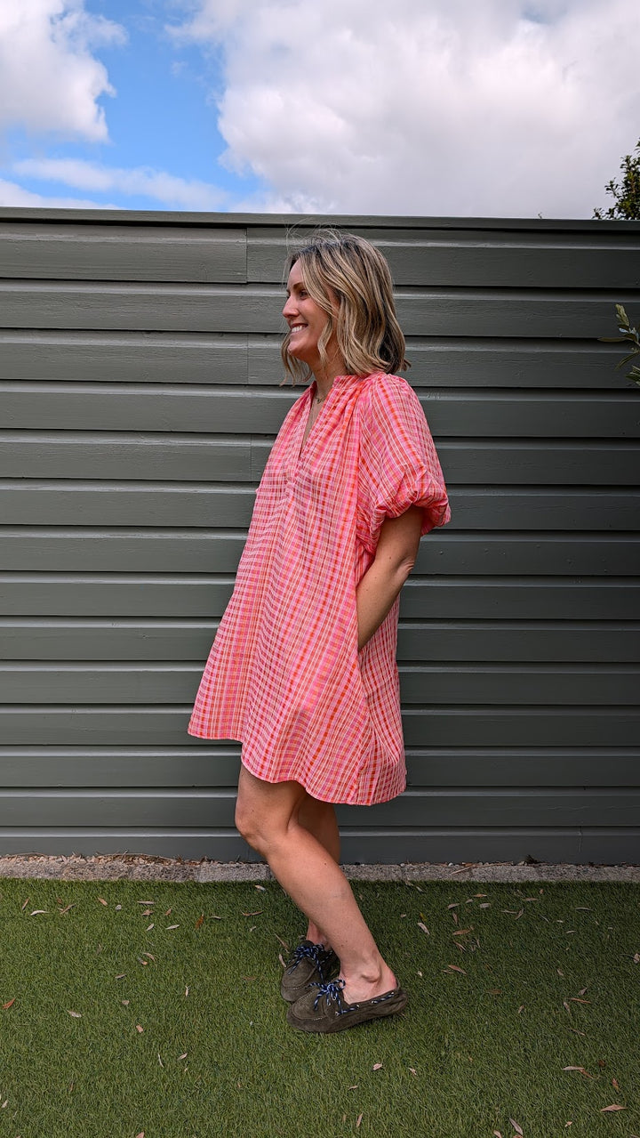 Coral Puff Sleeve Dress